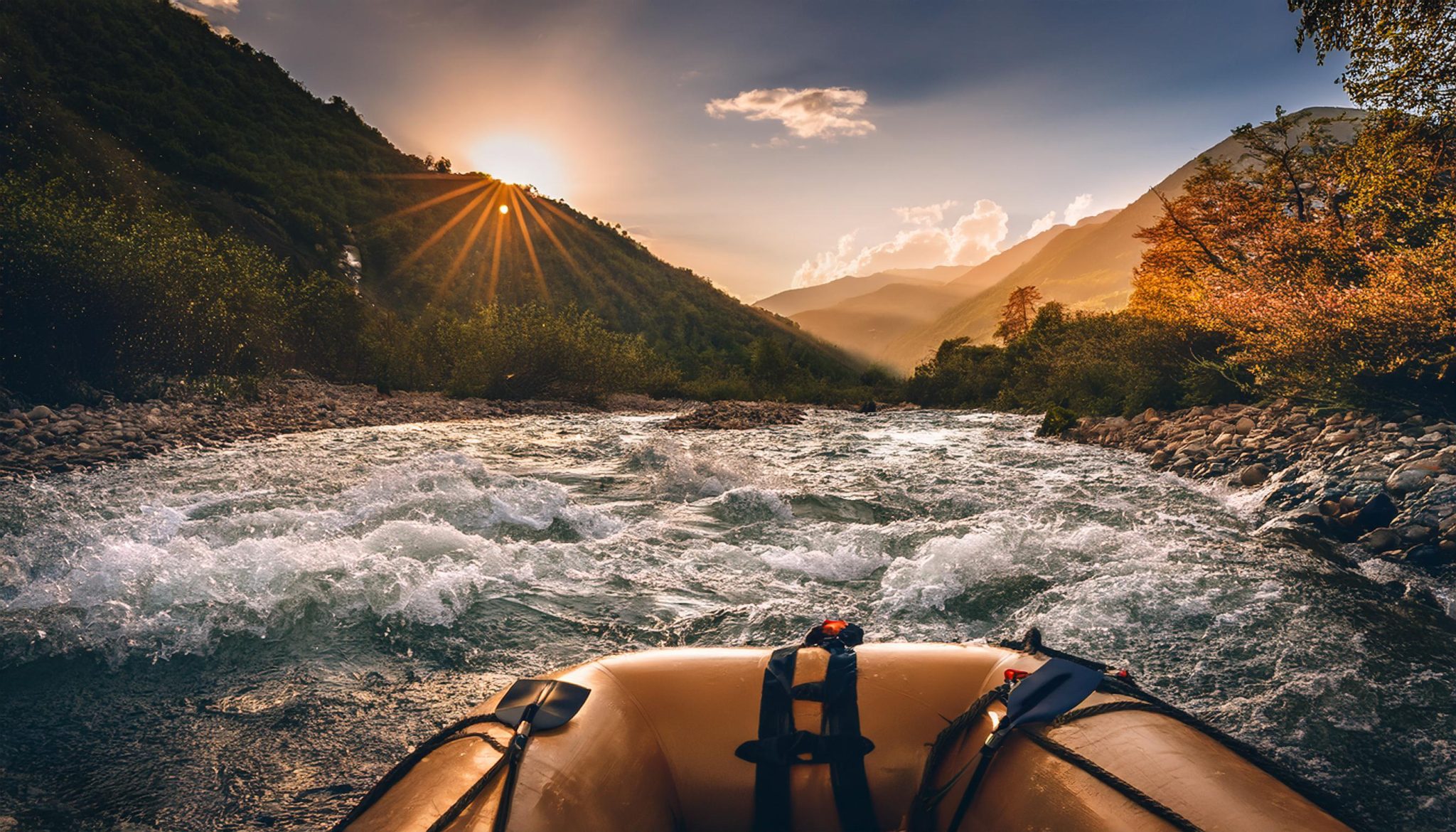 POV of a person in a raft doing the white water rafting excursion