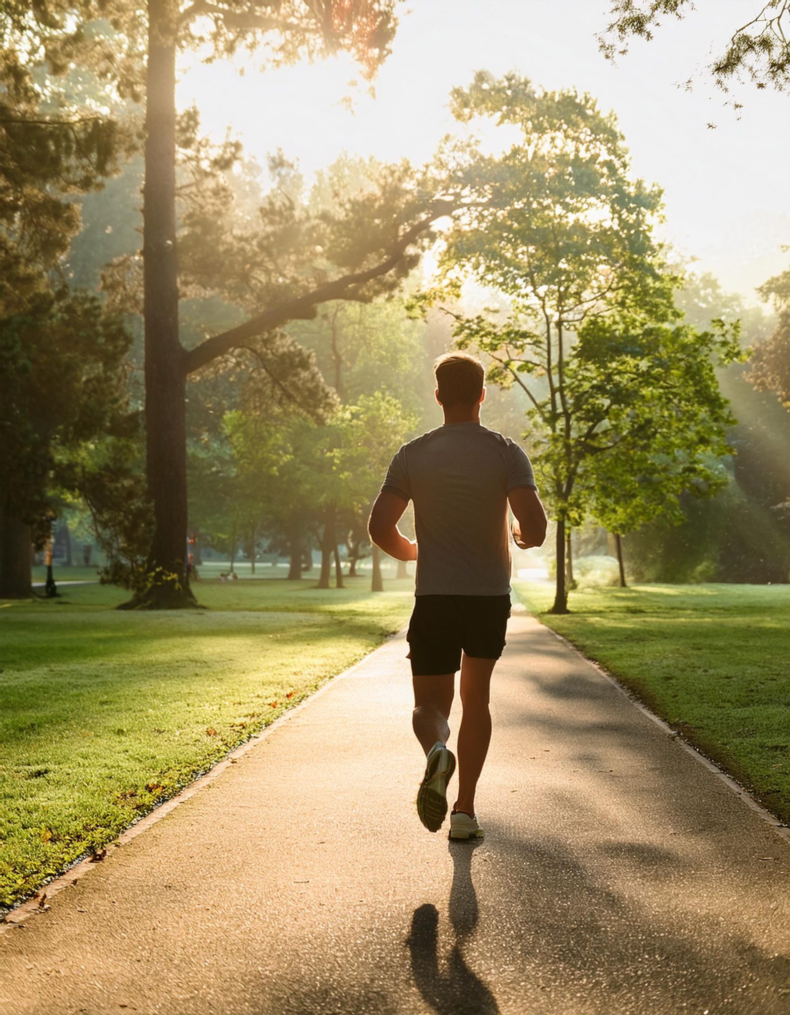 Firefly A person taking a peaceful morning jog through a scenic park representing the beginning of 2 scaled