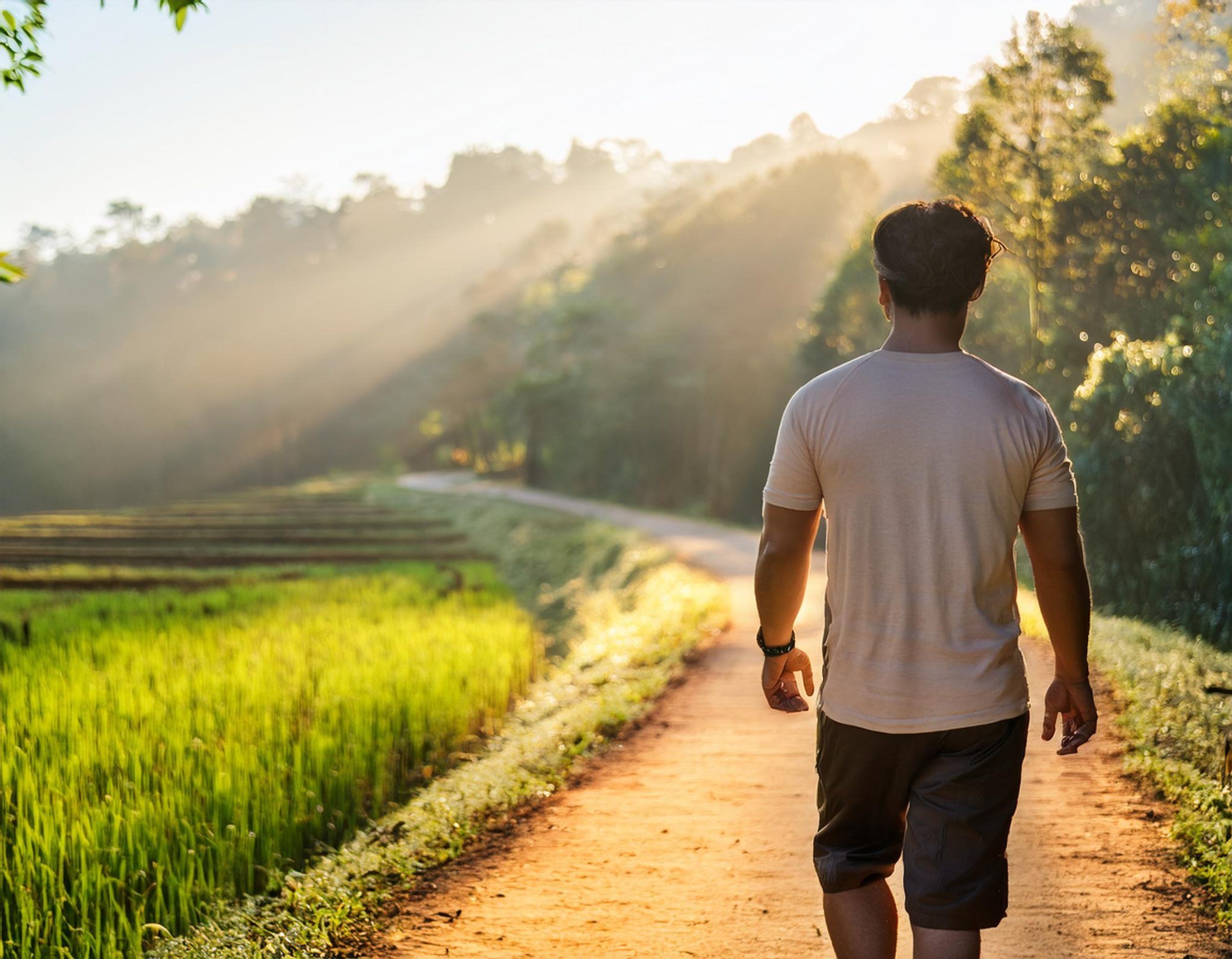 Person going on a morning walk.