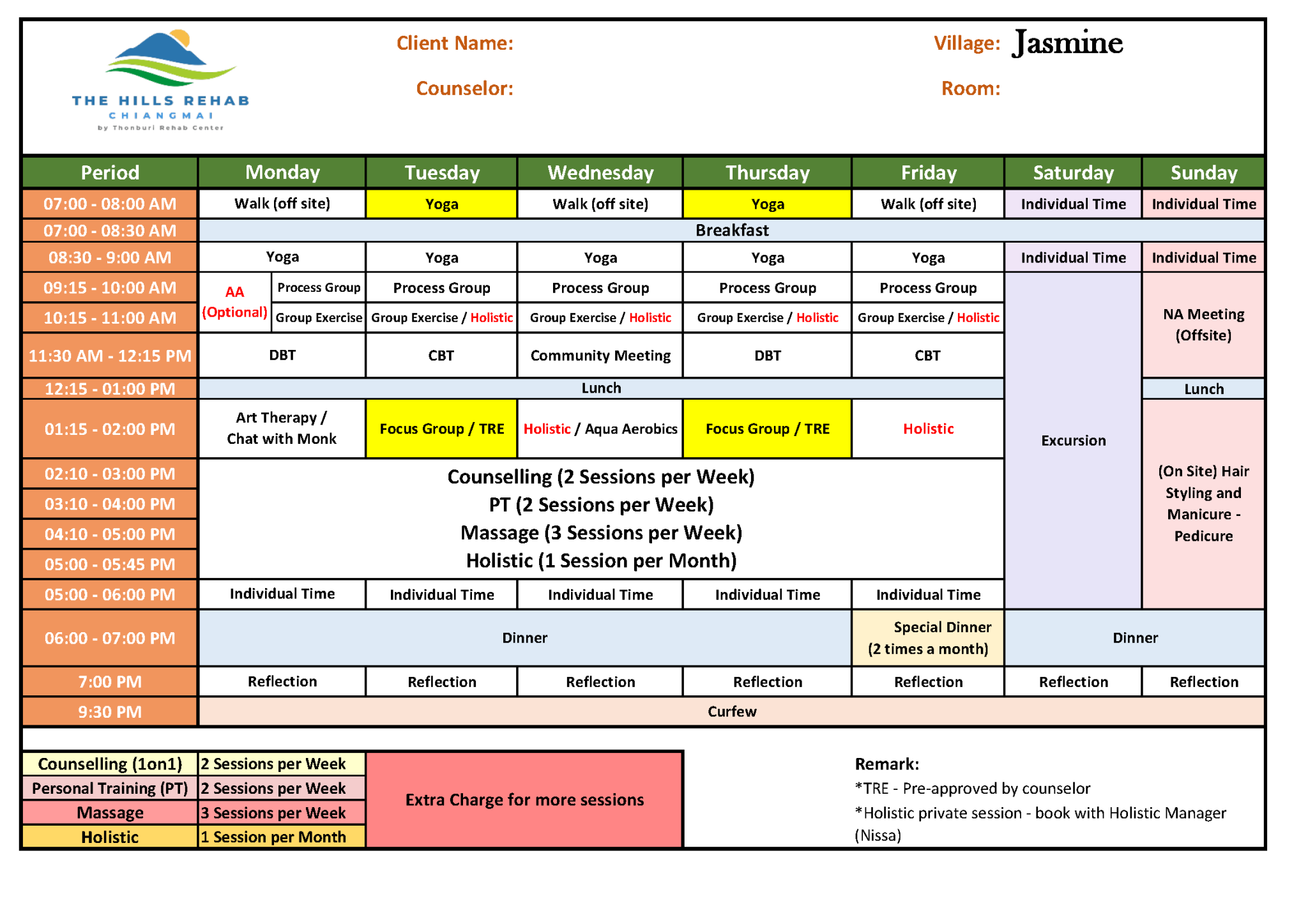 Mental Health Programme Schedule Template