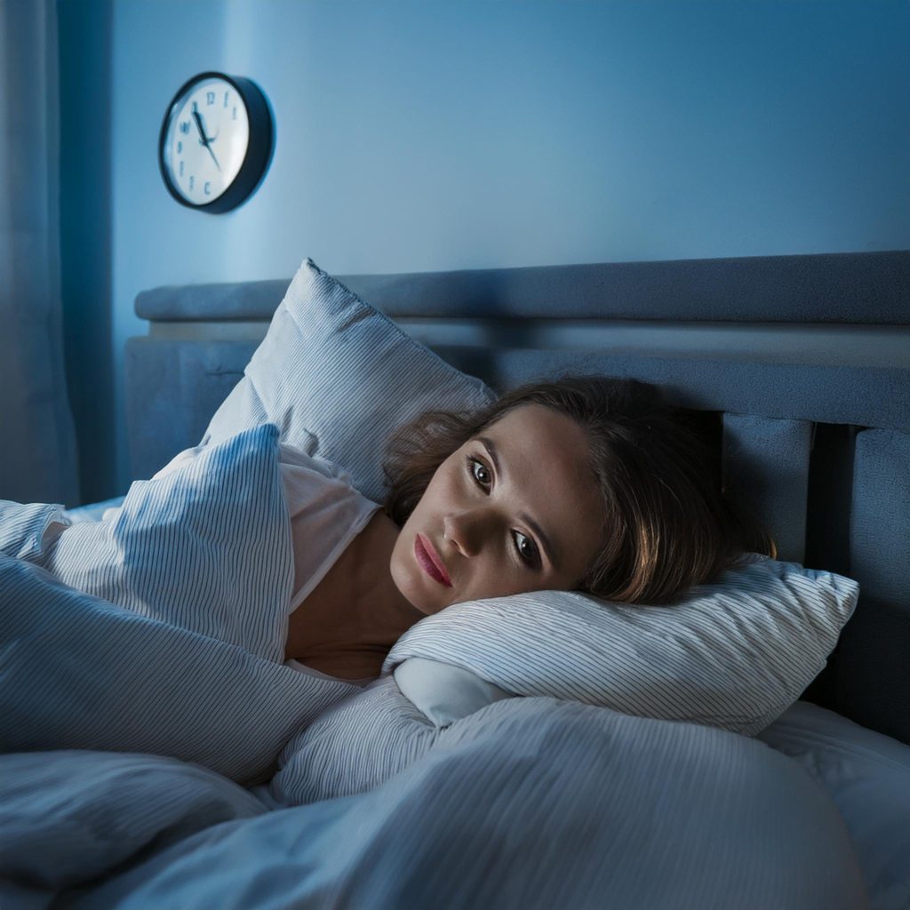 Person wide awake at night suffering from insomnia while on detox for alcohol