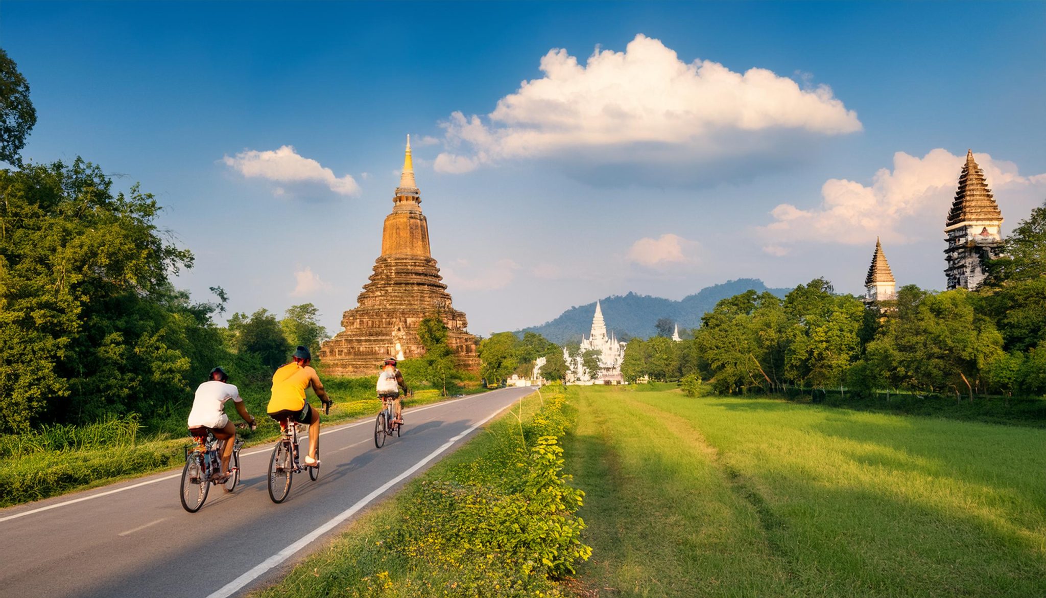 People going on the cycling and waterfall relaxation excursion.