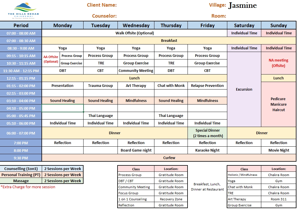 Addiction Programme Schedule Template